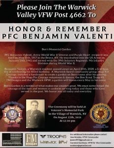 Honor Ceremony and Garden Dedication: PFC Benjamin Valenti @ Veterans Memorial Park | New York | United States
