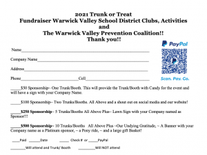 Trunk or Treat Sponsorship @ Warwick Valley High School | Warwick | New York | United States