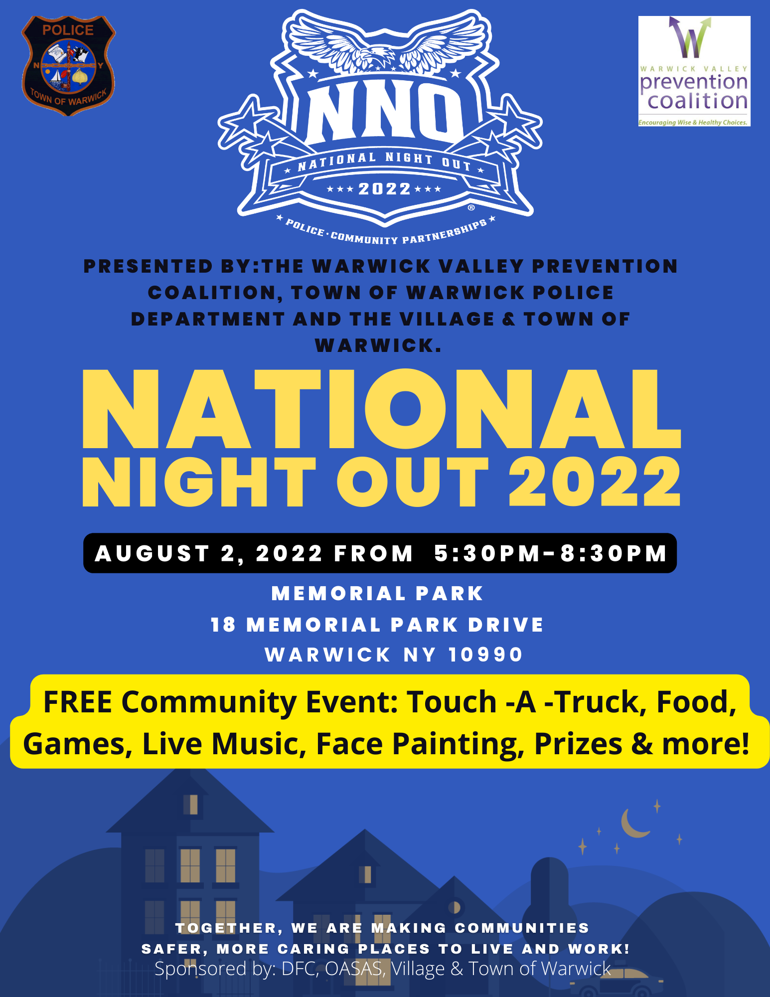 National Night Out Warwick NY & Vernon NJ Restaurants, Events