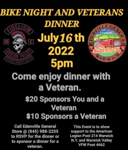 Bike Night and Veterans Dinner @ Edenville General Store | Warwick | New York | United States