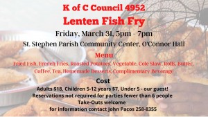 Knights of Columbus | Fish Fry @ St. Stephen Church Community Center | Warwick | New York | United States