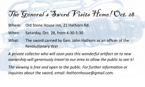 General Hathorn's Sword to Visit Home @ Old Stone House Inn & Restaurant